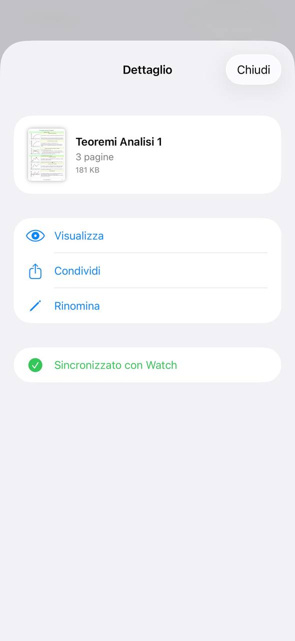 DocWatch iPhone — Dettaglio documento e invio al Watch